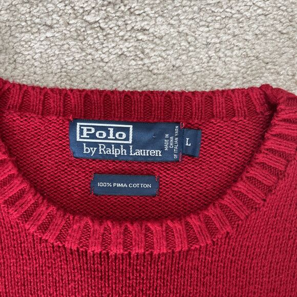 Polo Ralph Lauren Chunky Knit Sweater Mens Large Red Casual Crewneck Old Money - Picture 2 of 5